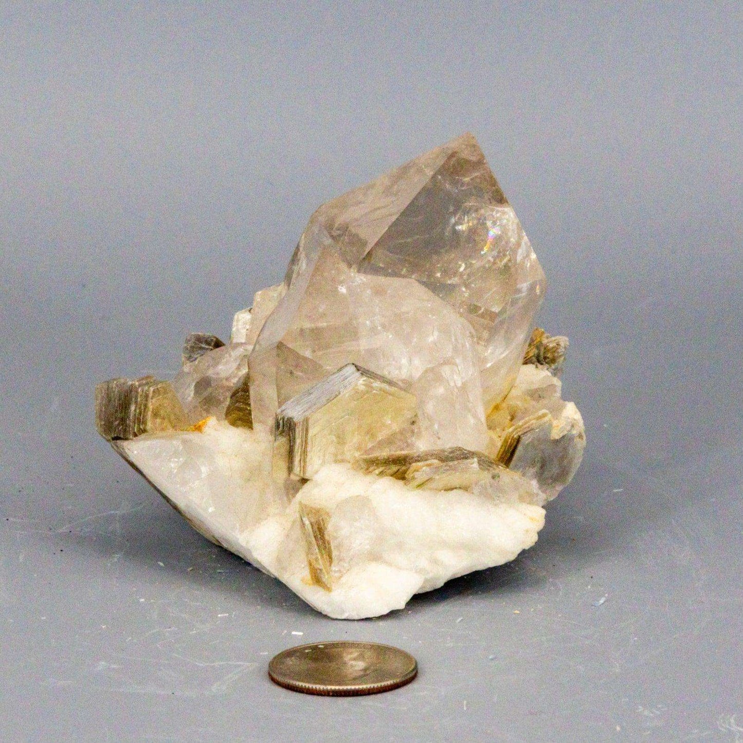 Amazing Clear Quartz Cluster with Book Muscovite (Mica) On Calcite "Rare AAAA+"