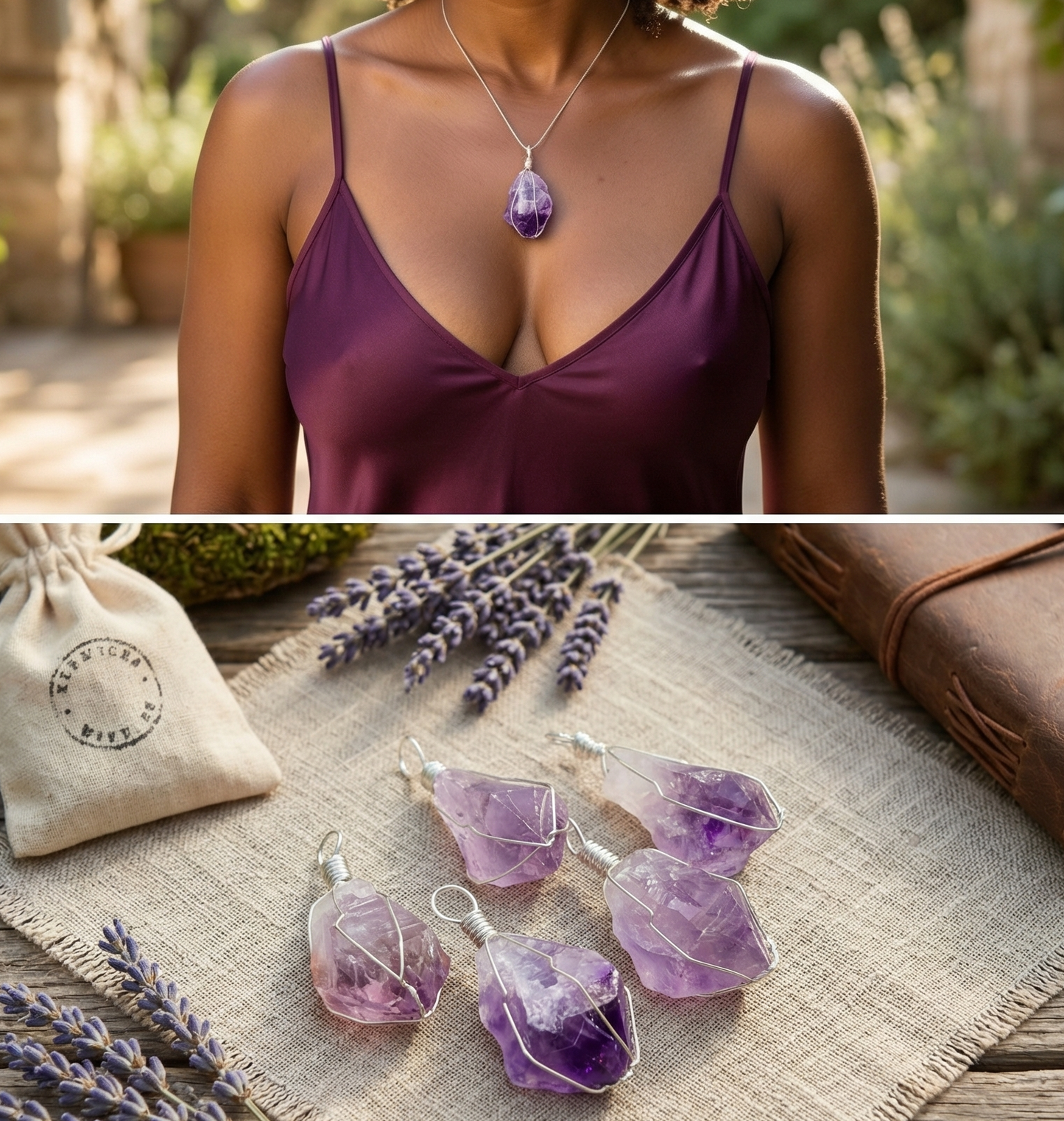Amethyst Crystal Point Pendant (Silver Plated Wire Wrapped) Raw Gemstone Jewelry Necklace