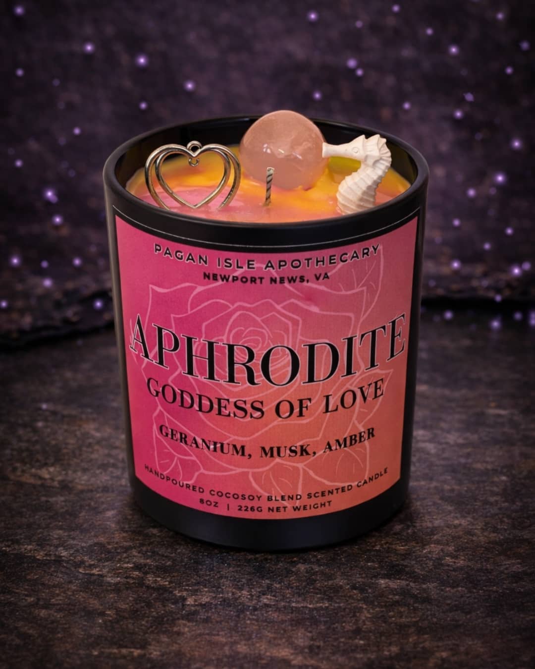 Aphrodite Crystal Candle | Beauty & Love Spell Candle