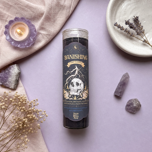 Banishing 7-Day Ritual Candle – Herbs, Ritual Oil & Labradorite