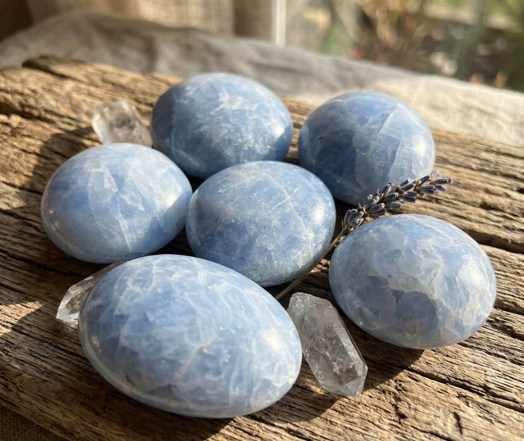 Blue Calcite Large Freeform Palm Stones (2-3 Inches) Polished Carving Gemstones
