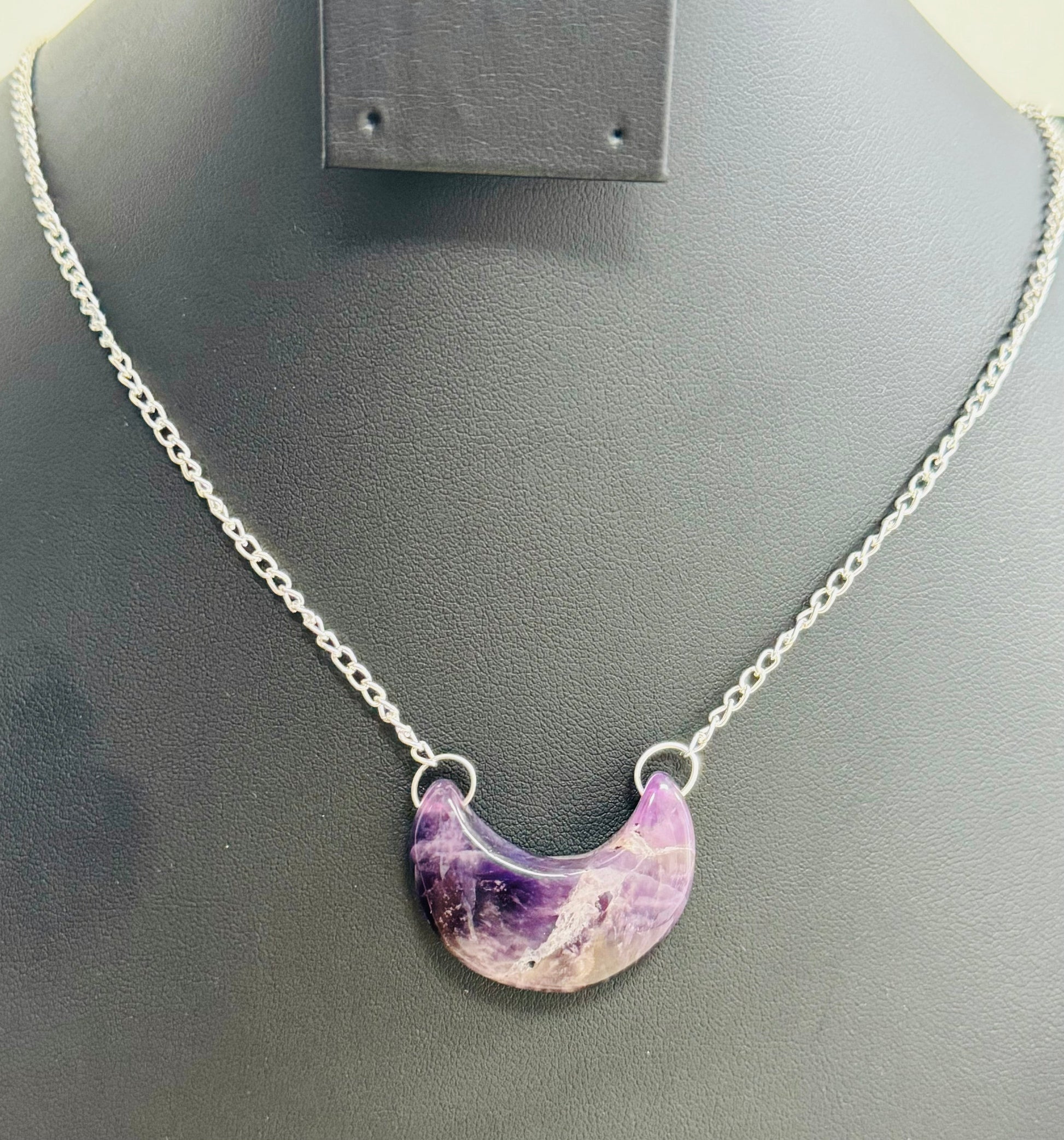Assorted Gemstone Crescent Moon Necklace