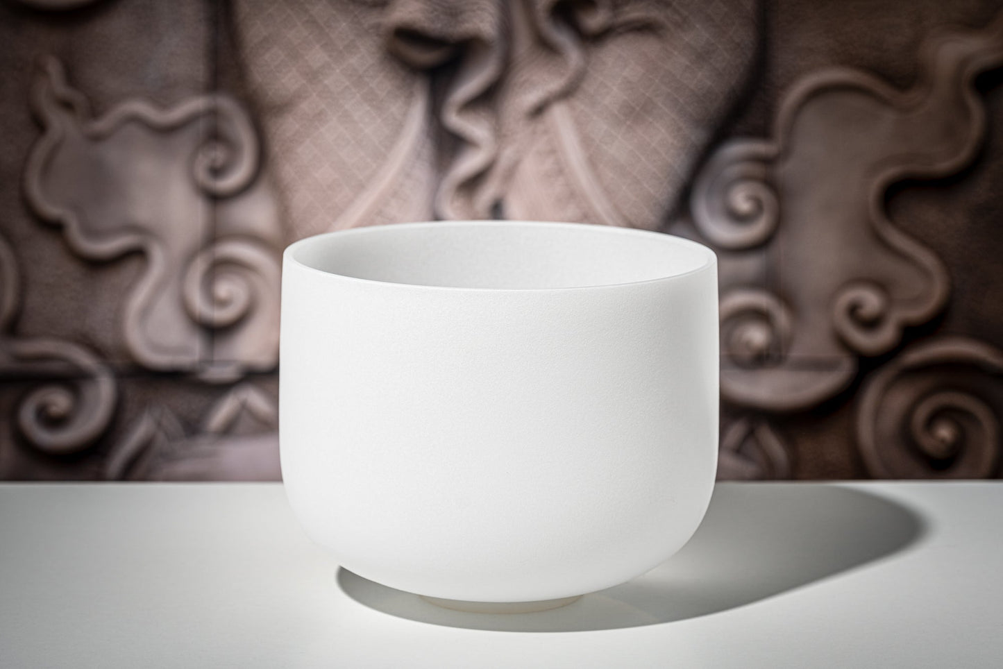 10" White-Frosted Crystal Singing Bowl, Note E4, Solar Plexus Chakra