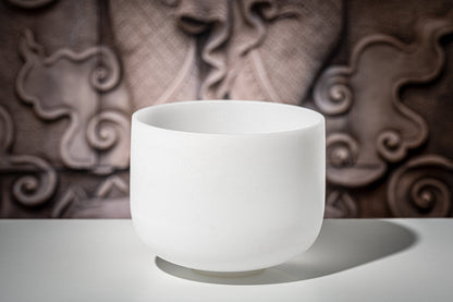 10" White-Frosted Crystal Singing Bowl, Note F4, Heart Chakra