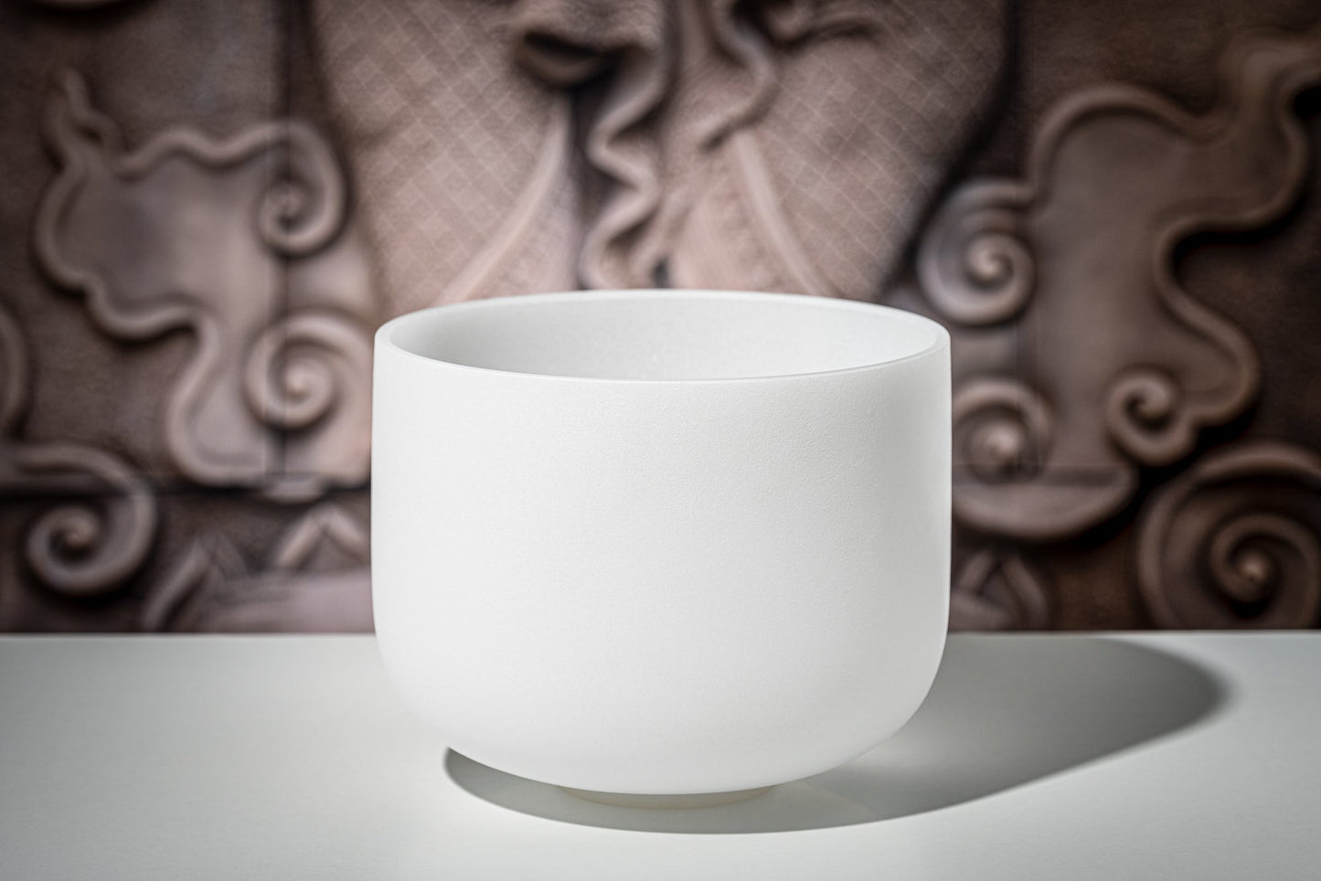 10" White-Frosted Crystal Singing Bowl, Note G4, Throat Chakra