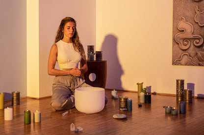 12" White-Frosted Crystal Singing Bowl, Note E4, Solar Plexus Chakra