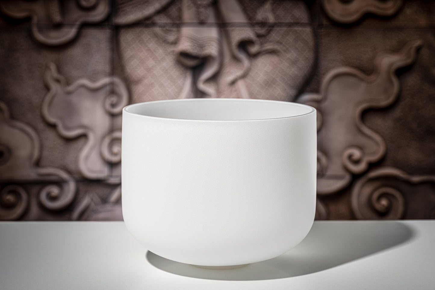 12" White-Frosted Crystal Singing Bowl, Note F4, Heart Chakra