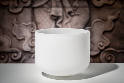 12" White-Frosted Crystal Singing Bowl, Note F4, Heart Chakra