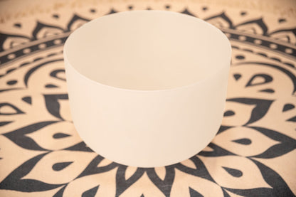 14" White-Frosted Crystal Singing Bowl, Note G3, Throat Chakra