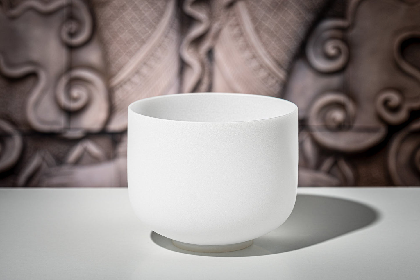 8" White-Frosted Crystal Singing Bowl, Note F4, Heart Chakra