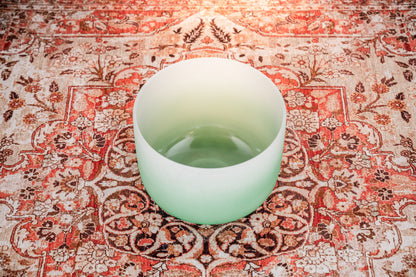 11" Color-Frosted Crystal Singing Bowl, Green, Note F4, Heart Chakra