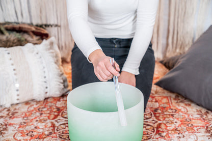 11" Color-Frosted Crystal Singing Bowl, Green, Note F4, Heart Chakra