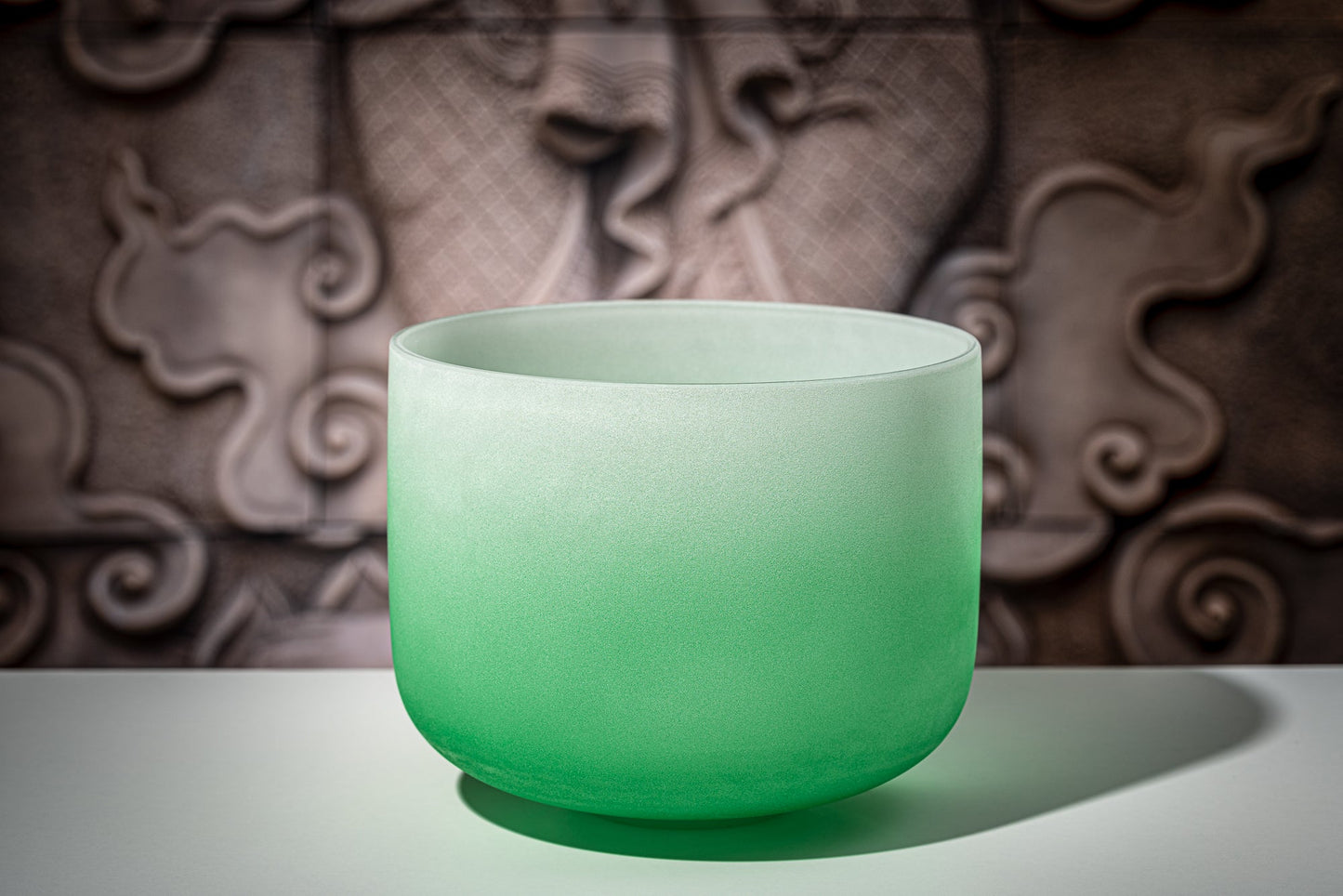 11" Color-Frosted Crystal Singing Bowl, Green, Note F4, Heart Chakra