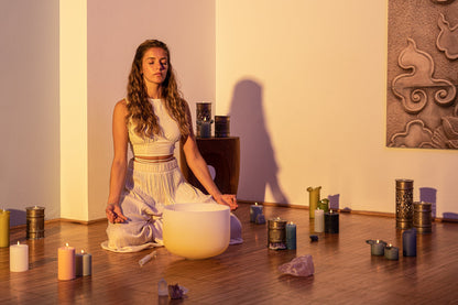 12" Color-Frosted Crystal Singing Bowl, Yellow, Note E4, Solar Plexus Chakra