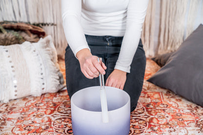 9" Color-Frosted Crystal Singing Bowl, Dark Blue, Note A4, Brow Chakra