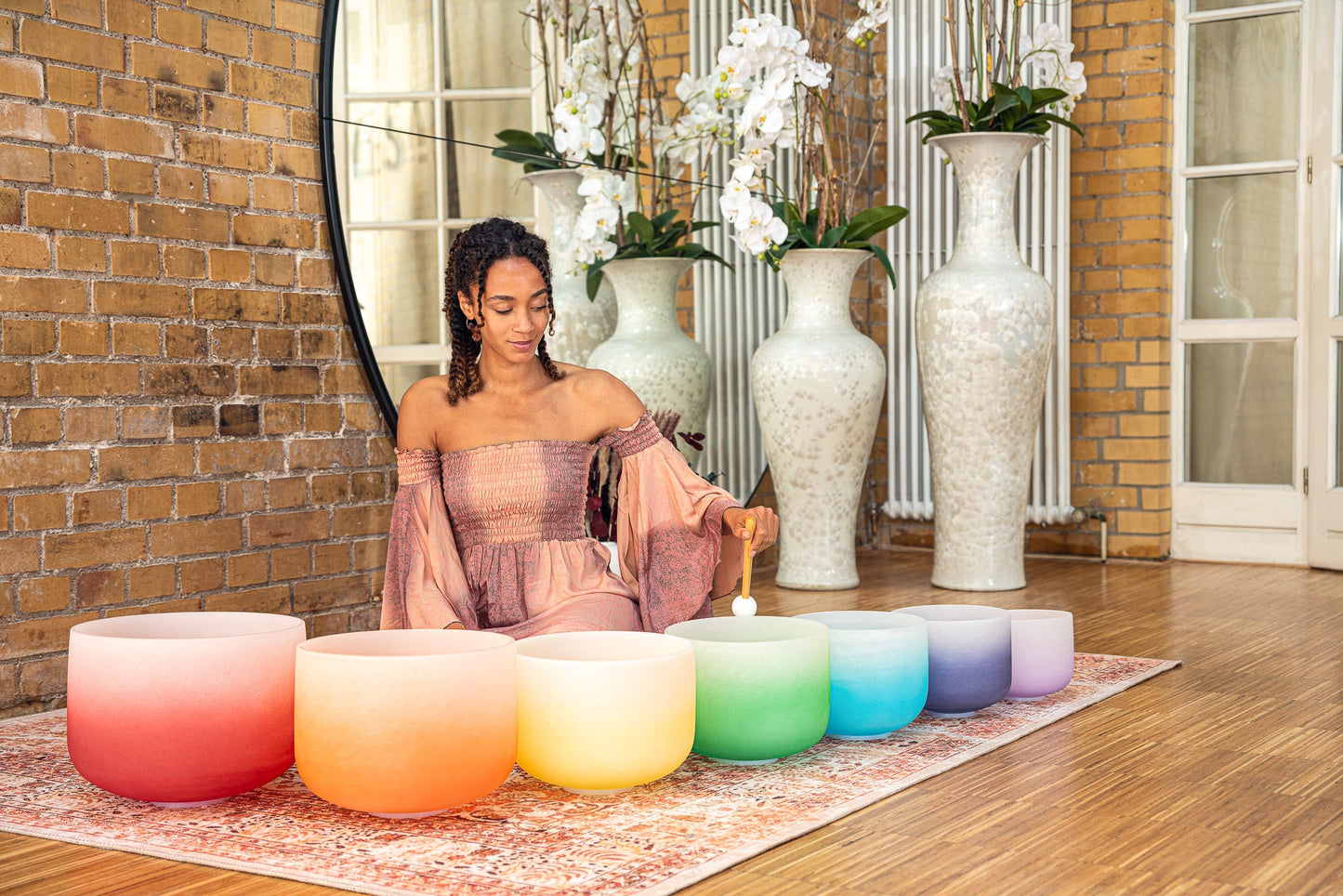 7-piece Crystal Singing Bowl Chakra Set, Color-Frosted