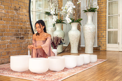 7-Piece White-Frosted Crystal Singing Bowl Chakra Set