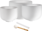 3-Piece White-Frosted Crystal Singing Bowl Set, G4/E4/C4, 432 Hz