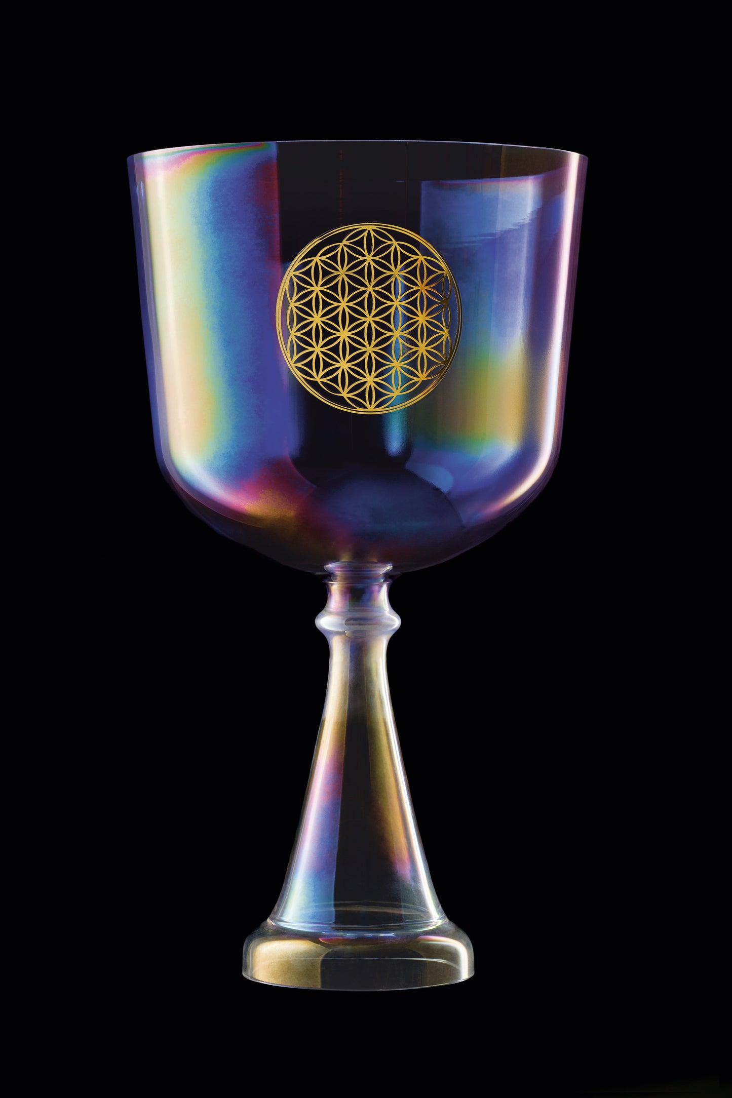 8" Crystal Singing Chalice, F3, Purple, Heart Chakra, Flower of Life