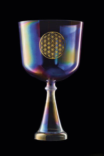8" Crystal Singing Chalice, F3, Purple, Heart Chakra, Flower of Life
