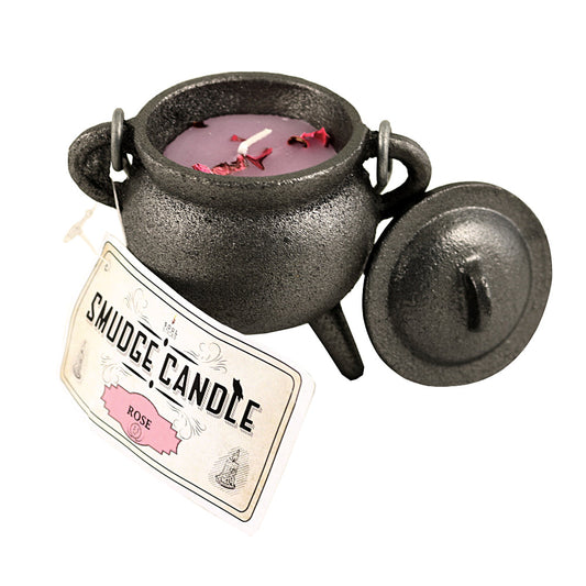 Rose Smudge Candle in Cast Iron Cauldron