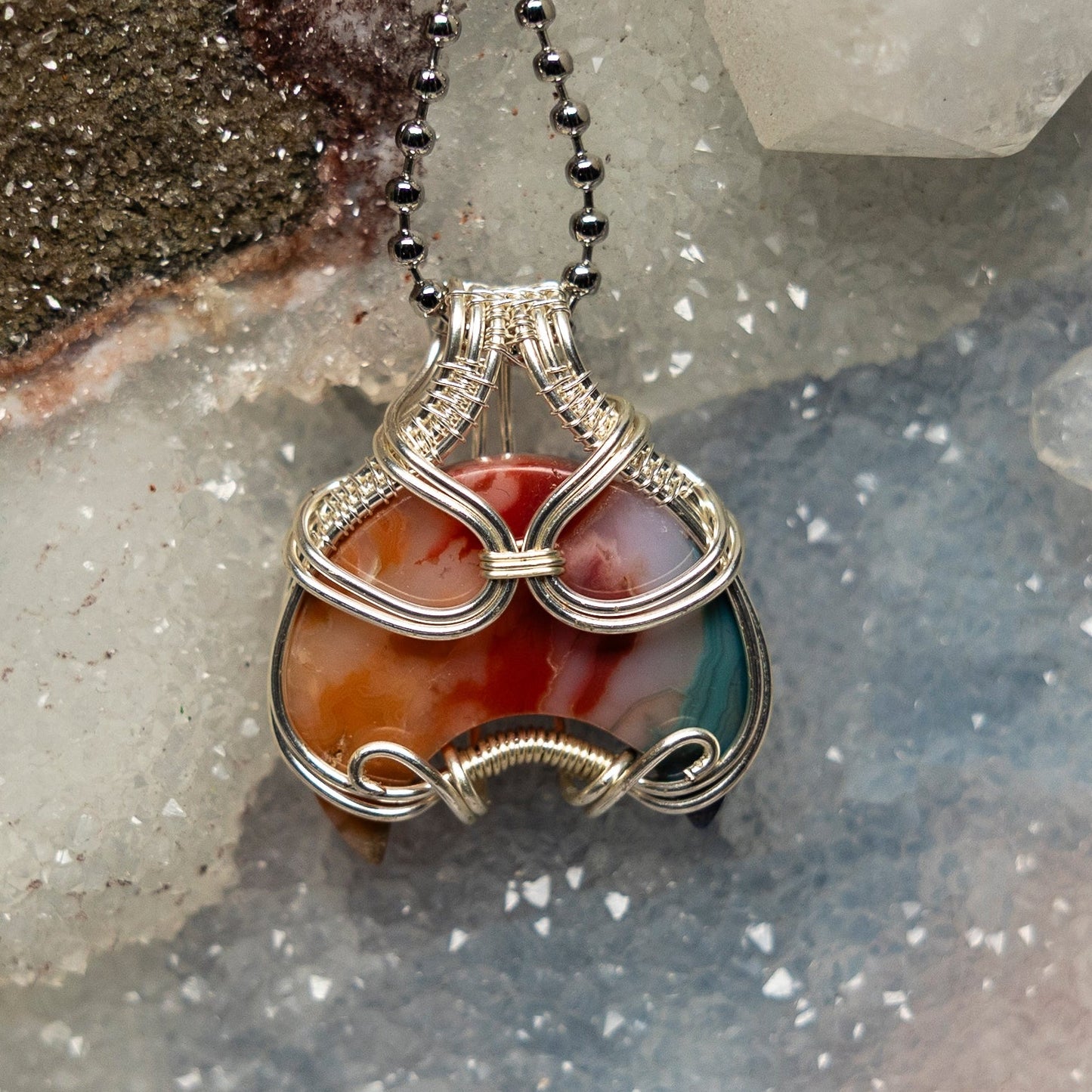 Chakra Agate Wire Wrap Crystal Pendant - Energy Healing