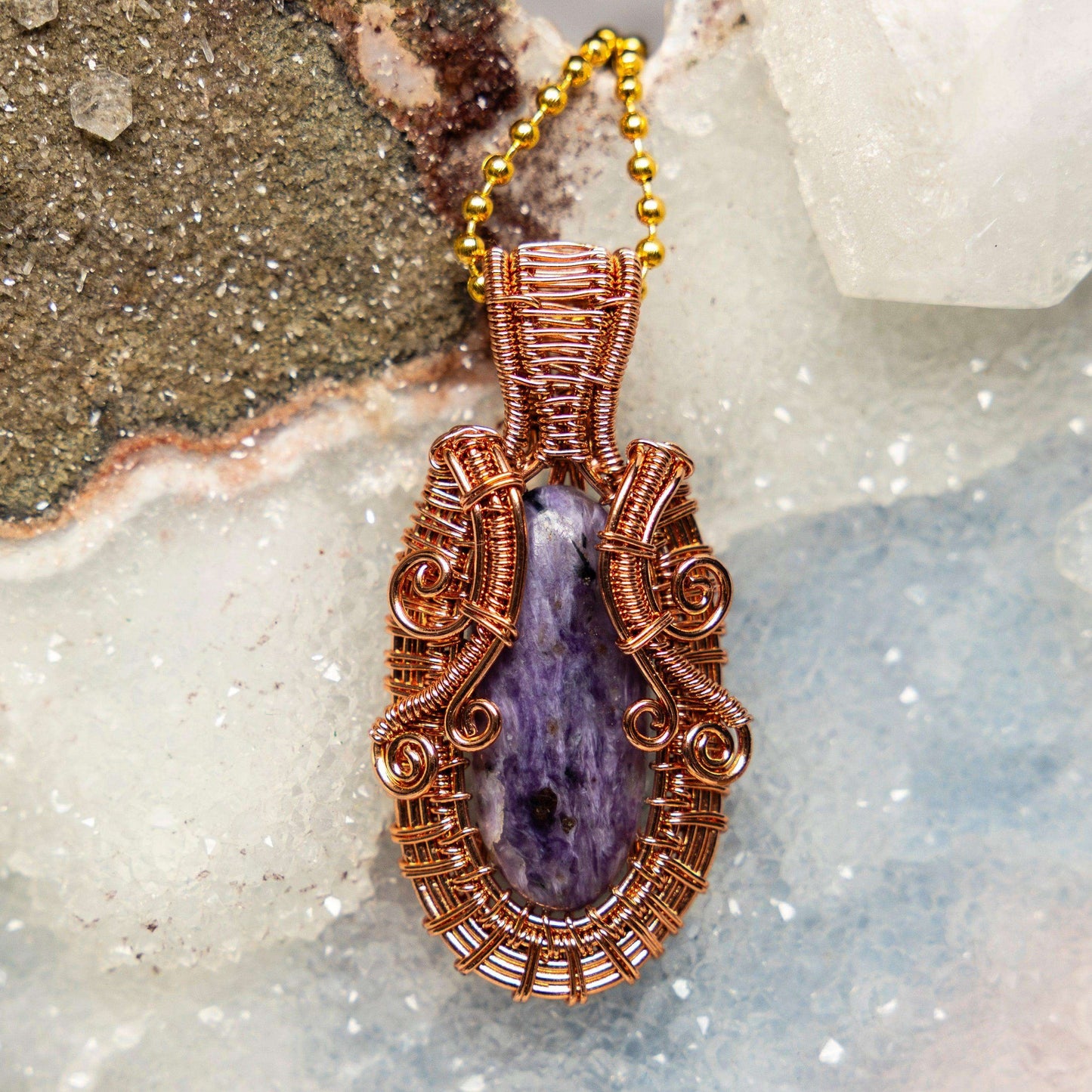 Charoite Wire Wrap Crystal Pendant