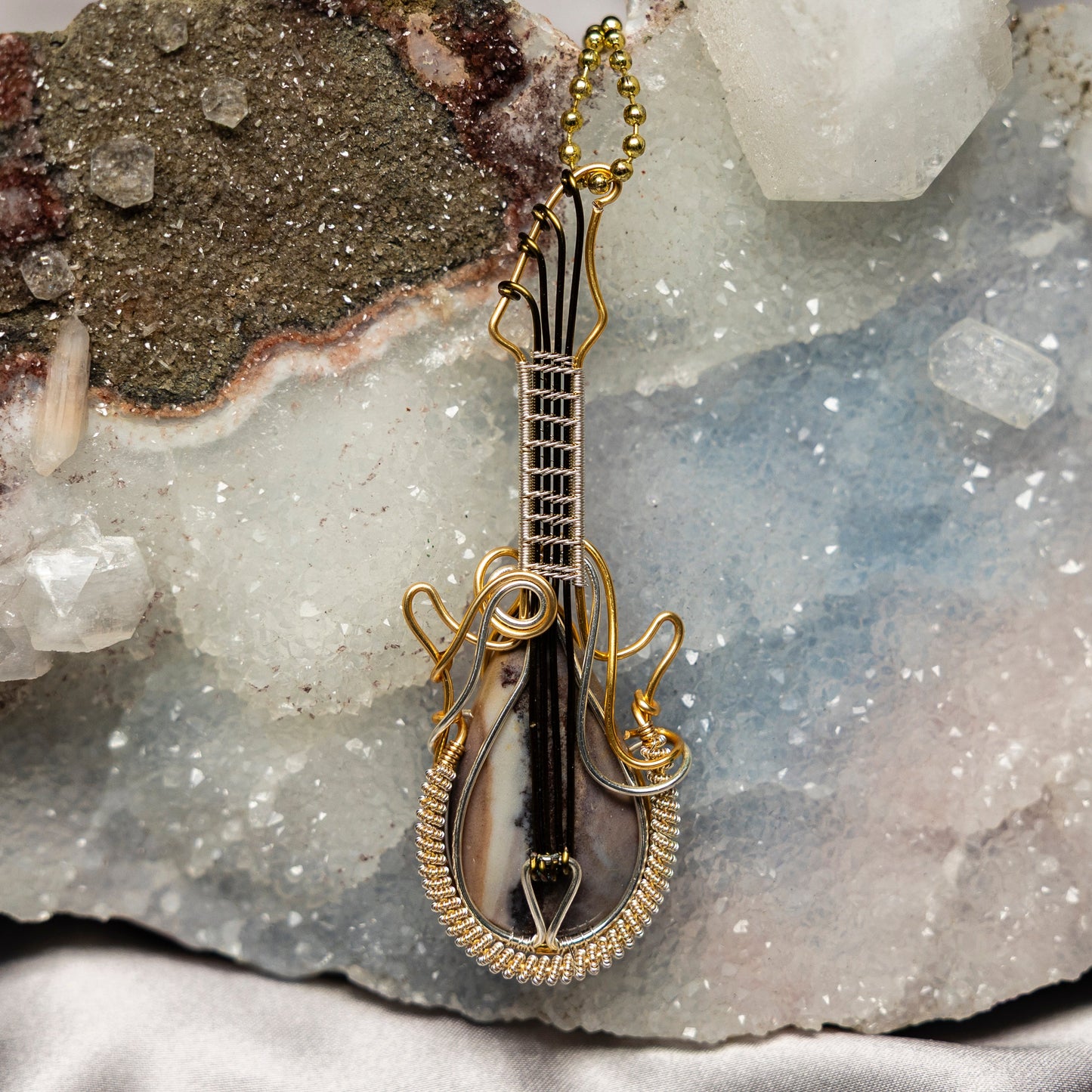 Dendritic Agate "Guitar" Wire Wrap Crystal Pendant