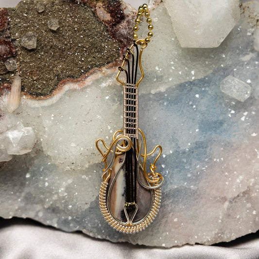 Dendritic Agate "Guitar" Wire Wrap Crystal Pendant