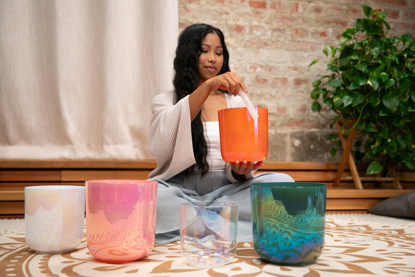 6.7" Essence Crystal Singing Bowl, Note C4, Orange, Root Chakra, 440 Hz