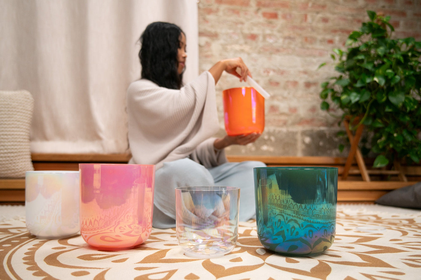 7.5" Essence Crystal Singing Bowl, Note G3, Lotus Pink, Throat Chakra, 440 Hz