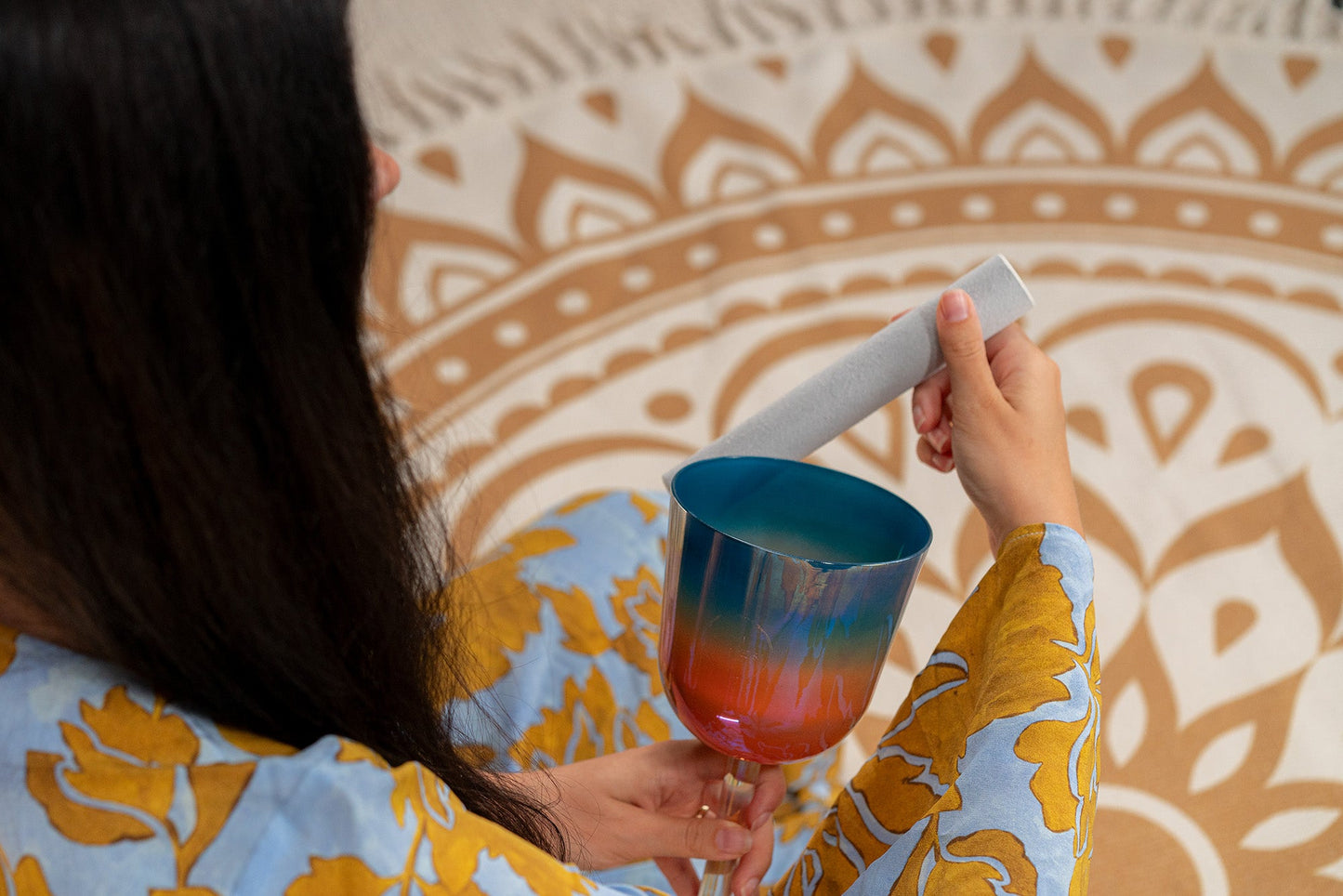 4.5" Essence Solfeggio Crystal Singing Bowl, MI 528 Hz, Sunrise Blue