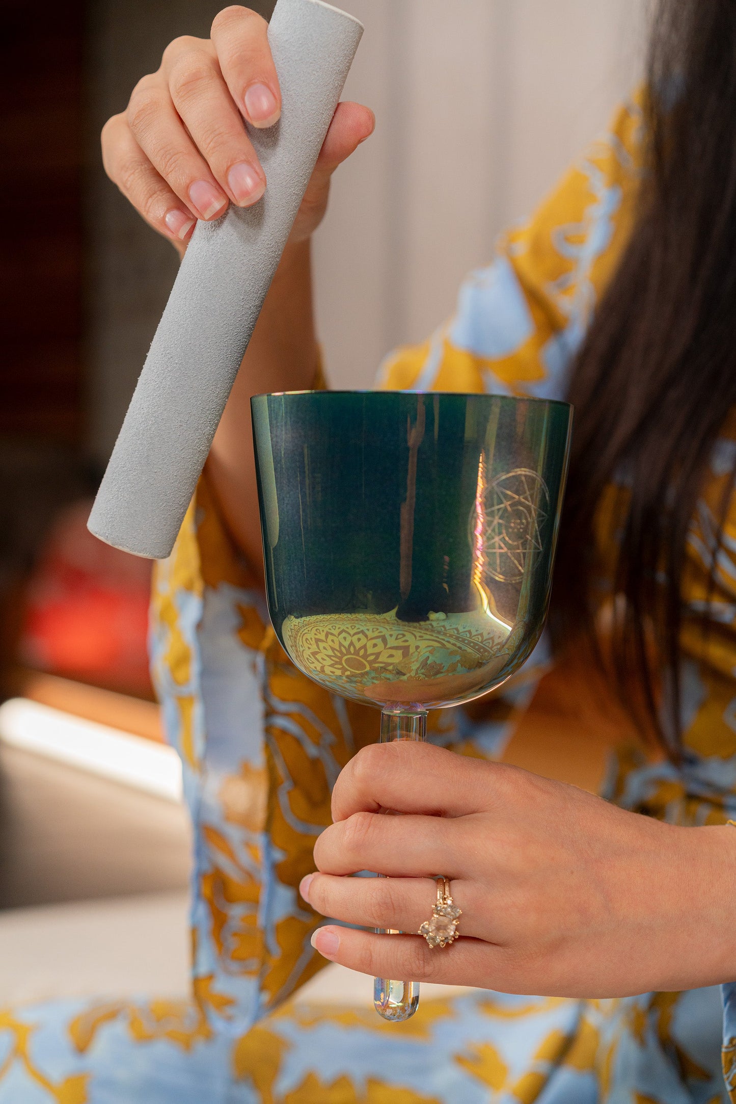 4.25" Essence Solfeggio Crystal Singing Bowl, FA 639 Hz, Indigo Blue