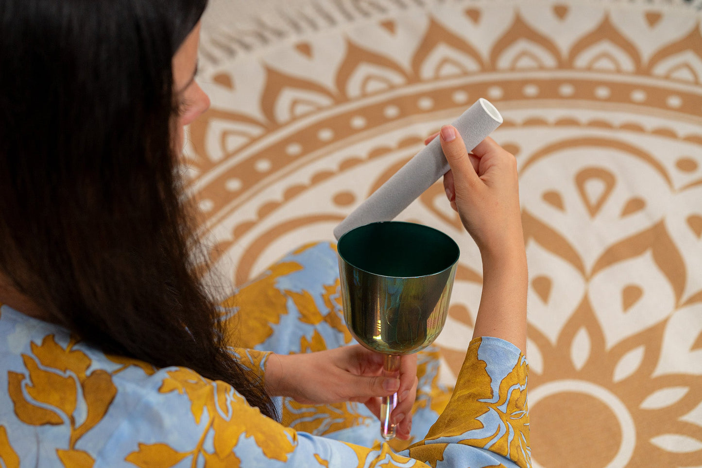 4.25" Essence Solfeggio Crystal Singing Bowl, FA 639 Hz, Indigo Blue