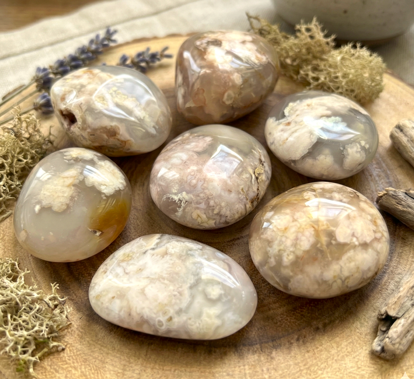Flower Agate Crystal Palm Stone Gemstone Home Decor Carving Supply