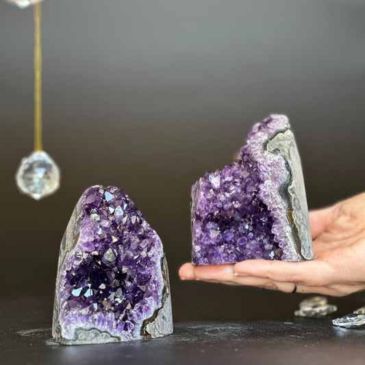 2-Piece Polished-Edge Uruguayan Amethyst Geode Set – 2.9 lb