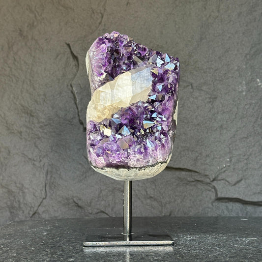 Uruguayan Amethyst & Calcite Crystal Formation on Stand – 7.4 lb, 9 Inches