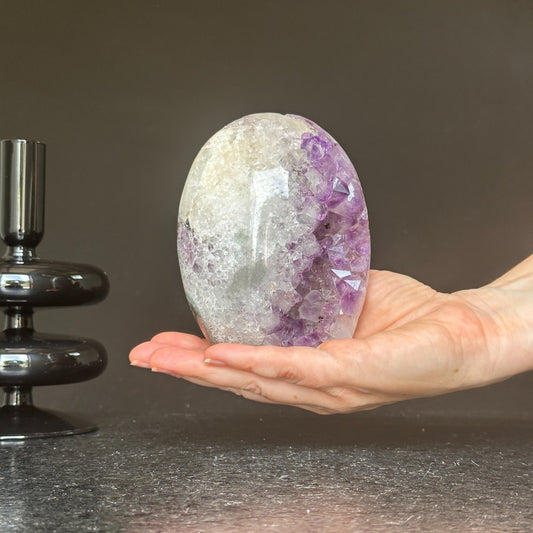 Uruguayan Amethyst & Quartz Geode Egg – 2.1 lb, 4.5 Inches