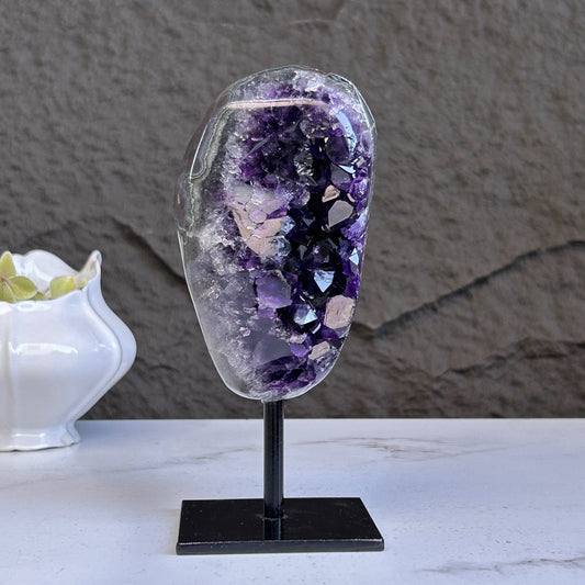 Uruguayan Amethyst Crystal on Metal Stand – 2 lb, 6.5 Inches