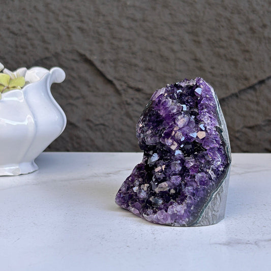 Uruguayan Amethyst Geode with Calcite & Agate – 1.8 lb, 4 Inches