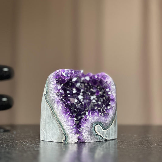 Uruguayan Amethyst Geode with Green Jasper & Agate – 1.9 lb, 4 Inches