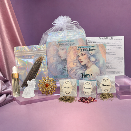 Freya Goddess Devotional Kit – Ritual Oil, Candle, Herbs, Crystal & Brísingamen Necklace