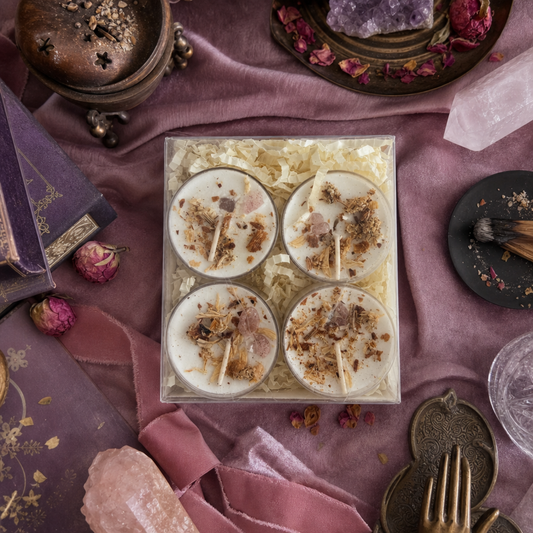 Freya Goddess Tea Light Candle Set – Strawberry Quartz & Botanicals