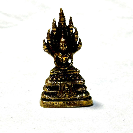Mini Pocket Naga Protection Buddha Vintage Brass