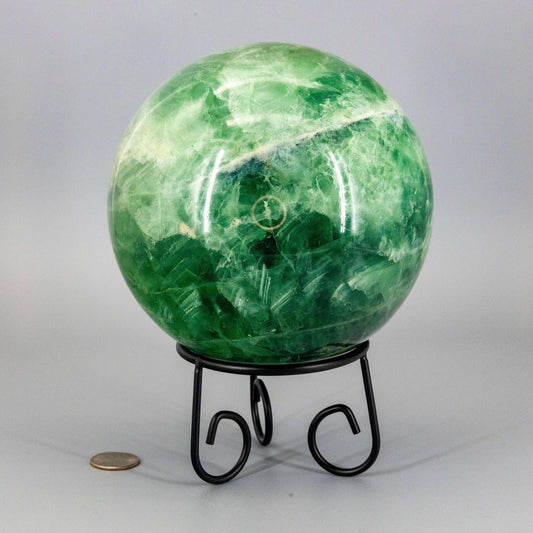 153mm Green Fluorite Cannonball Sphere with Stand – 6,214g