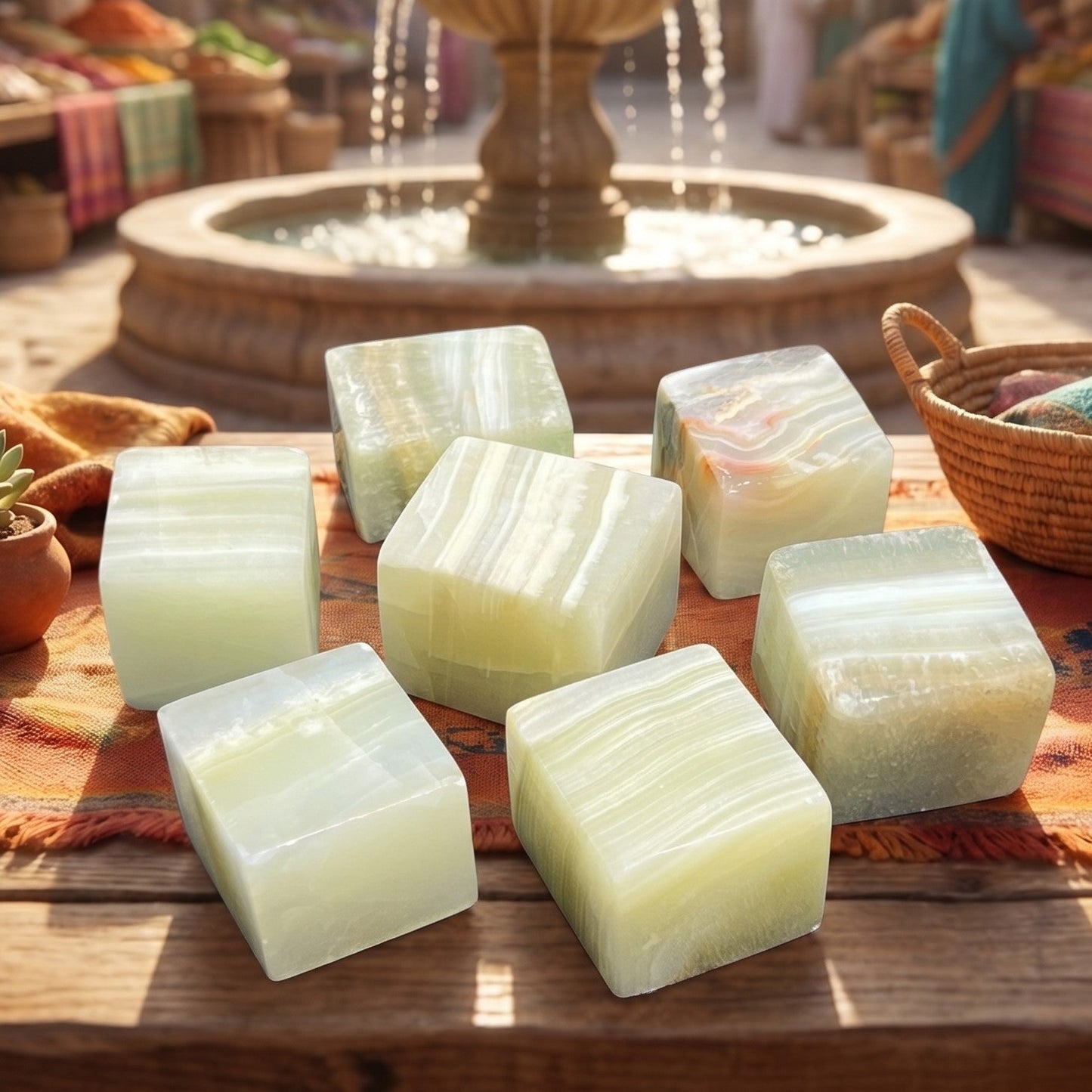 Green Banded Pistachio Calcite Crystal Cube Block Carving Wholesale
