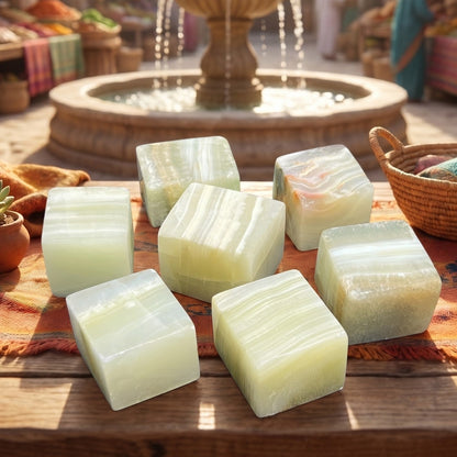 Green Banded Pistachio Calcite Crystal Cube Block Carving Wholesale