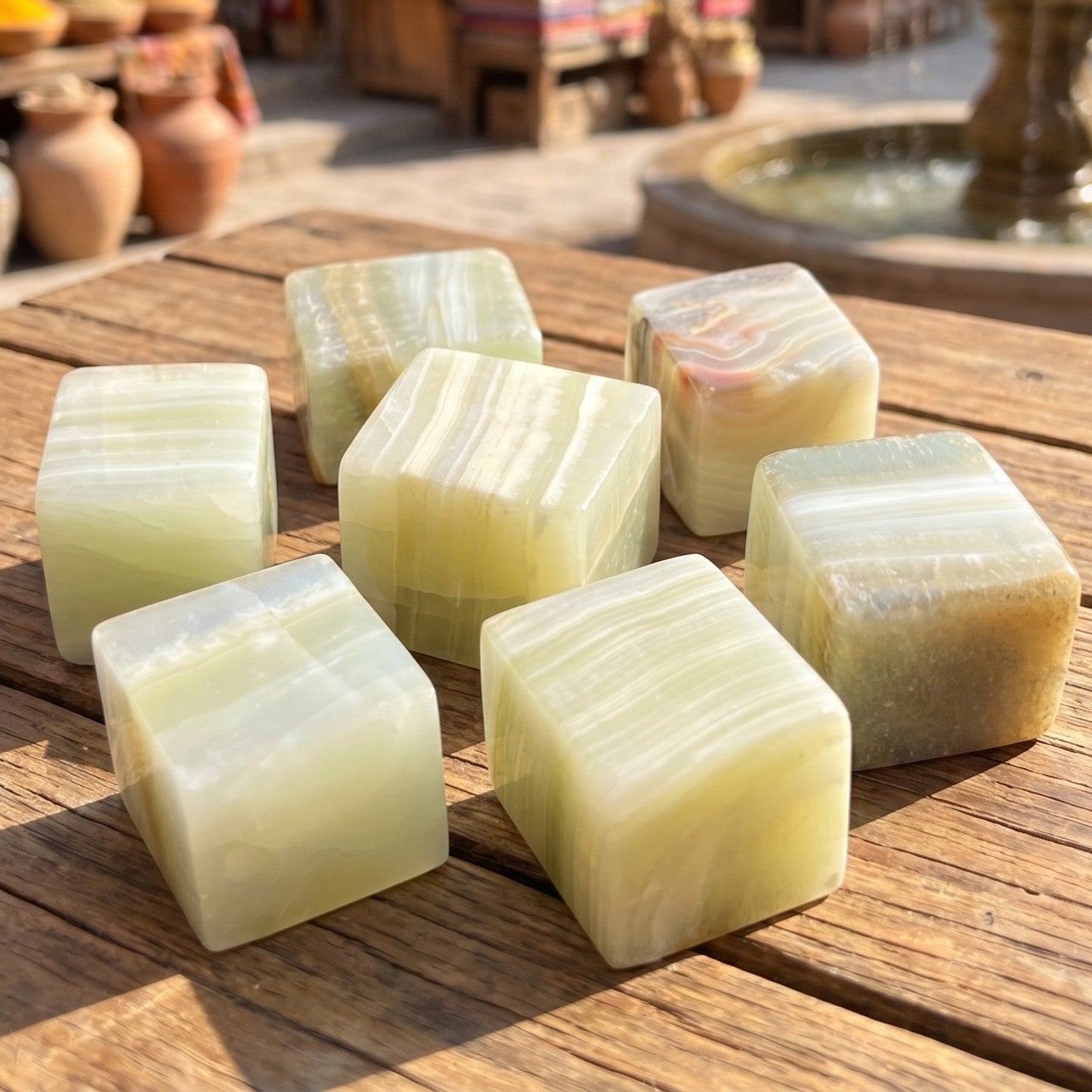 Green Banded Pistachio Calcite Crystal Cube Block Carving Wholesale