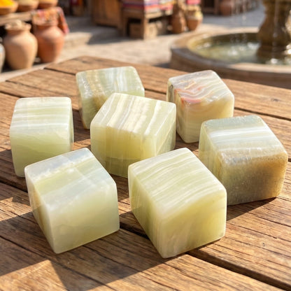 Green Banded Pistachio Calcite Crystal Cube Block Carving Wholesale
