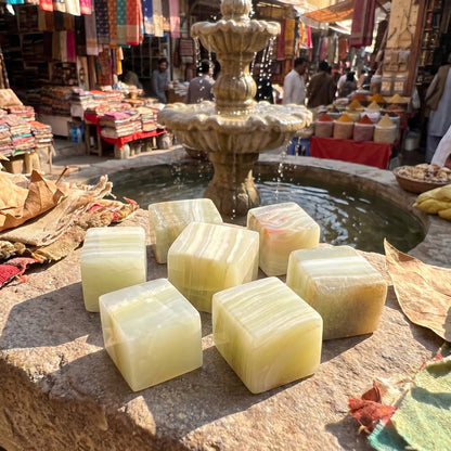 Green Banded Pistachio Calcite Crystal Cube Block Carving Wholesale